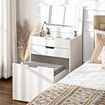 Homcom Dressing Table With Flip-up Mirror And Storage Stool, Vanity Table With Drawer And Hidden Compartments For Bedroom, Living Room, White