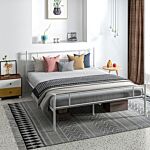 Homcom King Bed Frame, Metal Bed Base With Headboard And Footboard, Metal Slat Support And 31cm Underbed Storage Space