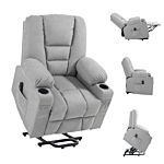 Homcom Oversized Riser And Recliner Chairs For The Elderly, Fabric Upholstered Lift Chair For Living Room With Remote Control, Side Pockets, Cup Holder, Light Grey