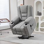 Homcom Oversized Riser And Recliner Chairs For The Elderly, Fabric Upholstered Lift Chair For Living Room With Remote Control, Side Pockets, Cup Holder, Light Grey