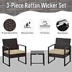 Outsunny Pe Rattan Garden Furniture 3 Pcs Patio Bistro Set Weave Conservatory Sofa Coffee Table And Chairs Set Beige