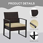 Outsunny Pe Rattan Garden Furniture 3 Pcs Patio Bistro Set Weave Conservatory Sofa Coffee Table And Chairs Set Beige