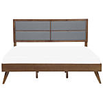 Eu Super King Size Bed Dark Mdf 6ft Frame With Upholstered Headrest And Slatted Base Beliani