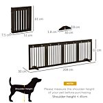 Pawhut Freestanding Pet Gate 4 Panel Wooden Dog Barrier Folding Safety Fence With Support Feet Up To 204cm Long 61cm Tall For Doorway Stairs Brown