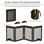 Pawhut Freestanding Pet Gate 4 Panel Wooden Dog Barrier Folding Safety Fence With Support Feet Up To 204cm Long 61cm Tall For Doorway Stairs Brown