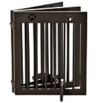 Pawhut Freestanding Pet Gate 4 Panel Wooden Dog Barrier Folding Safety Fence With Support Feet Up To 204cm Long 61cm Tall For Doorway Stairs Brown