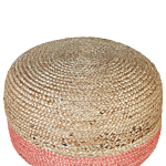 Pouffe Pink Jute Eps Beads Filling 50 X 50 X 40 Cm Round Ottoman Boho Style Home Accessory Beliani