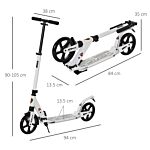 Homcom Folding Kick Scooter 2 Big Wheels Teens Adult 14+ Adjustable Ride On White