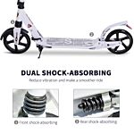 Homcom Folding Kick Scooter 2 Big Wheels Teens Adult 14+ Adjustable Ride On White