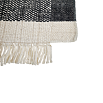 Area Rug Black And Off-white Wool 80 X 150 Cm Rectangular Hand Woven With Tassels Modern Design Beliani