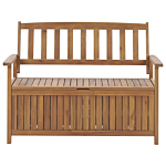 Outdoor Bench With Storage Solid Acacia Wood 2 Seater 120 Cm With Red Cushion Beliani