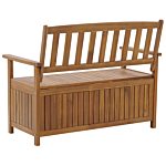 Outdoor Bench With Storage Solid Acacia Wood 2 Seater 120 Cm With Red Cushion Beliani