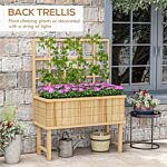 Outsunny Wooden Raised Planter With Trellis For Vine Climbing Plants, Elevated Garden Bed With Drainage Holes And Bed Liner