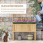 Outsunny Wooden Raised Planter With Trellis For Vine Climbing Plants, Elevated Garden Bed With Drainage Holes And Bed Liner