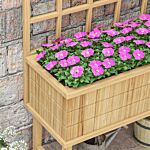 Outsunny Wooden Raised Planter With Trellis For Vine Climbing Plants, Elevated Garden Bed With Drainage Holes And Bed Liner