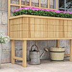 Outsunny Wooden Raised Planter With Trellis For Vine Climbing Plants, Elevated Garden Bed With Drainage Holes And Bed Liner