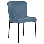 Set Of 2 Chairs Blue Denim Shade Polyester Knitted Texture Metal Legs Beliani