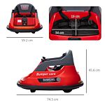 Homcom Bumper Car, 360° Rotation Spin 12v Kids Electric Car With Lights, Music, For Ages 1.5-5 Years - Red