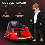 Homcom Bumper Car, 360° Rotation Spin 12v Kids Electric Car With Lights, Music, For Ages 1.5-5 Years - Red