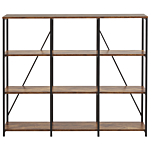 3 Tier Bookcase Dark Wood With Black Metal Frame Open Shelf Industrial Minimalist Shelving Unit Beliani