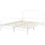 Bed Frame White Metal 140 X 200 Cm King Size Poplar Wood Slats Industrial Minimalist Bedroom Beliani