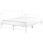 Bed Frame White Metal 140 X 200 Cm King Size Poplar Wood Slats Industrial Minimalist Bedroom Beliani