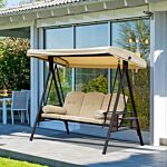 Outsunny Steel Swing Chair Hammock Garden 3 Seater Canopy Cushion Shelter Outdoor Bench Beige