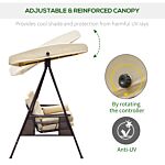 Outsunny Steel Swing Chair Hammock Garden 3 Seater Canopy Cushion Shelter Outdoor Bench Beige