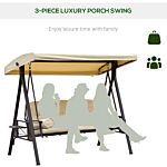 Outsunny Steel Swing Chair Hammock Garden 3 Seater Canopy Cushion Shelter Outdoor Bench Beige