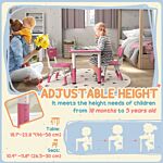 Aiyaplay Height Adjustable Toddler Table And Chair Set, 3 Pcs Children Activity Table W/ 2 Chairs, For Playroom, Bedroom - Pink