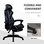 Vinsetto Mesh Office Chair Desk Task Computer Recliner With Footrest, Lumbar Back Support, Swivel Wheels, Adjustable Height For Home, Black Grey