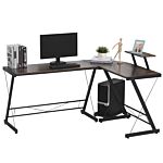 Homcom L Shaped Office Desk Round Corner Gaming Table Workstation With Storage Shelf, Cpu Stand For Home Office