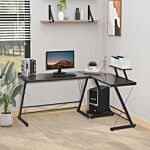 Homcom L Shaped Office Desk Round Corner Gaming Table Workstation With Storage Shelf, Cpu Stand For Home Office