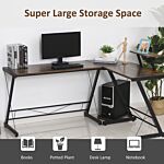 Homcom L Shaped Office Desk Round Corner Gaming Table Workstation With Storage Shelf, Cpu Stand For Home Office