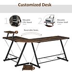 Homcom L Shaped Office Desk Round Corner Gaming Table Workstation With Storage Shelf, Cpu Stand For Home Office