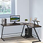 Homcom L Shaped Office Desk Round Corner Gaming Table Workstation With Storage Shelf, Cpu Stand For Home Office