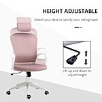 Vinsetto High-back Office Chair Velvet Style Fabric Computer Home Rocking With Wheels, Rotatable Liftable Headrest, Pink