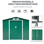 Outsunny 7ft X 4ft Lockable Garden Shed Large Patio Roofed Tool Metal Storage Building Foundation Sheds Box Outdoor Furniture, Green