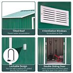 Outsunny 7ft X 4ft Lockable Garden Shed Large Patio Roofed Tool Metal Storage Building Foundation Sheds Box Outdoor Furniture, Green