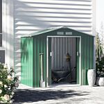 Outsunny 7ft X 4ft Lockable Garden Shed Large Patio Roofed Tool Metal Storage Building Foundation Sheds Box Outdoor Furniture, Green