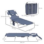 Outsunny Foldable Sun Lounger Set Of 2 With Reading Hole, Portable Sun Lounger With 5 Level Adjustable Backrest, Reclining Lounge Chair With Side Pocket, Headrest Pillow, Grey