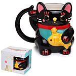 Ceramic Black Maneki Neko Lucky Cat Shaped Collectable Mug