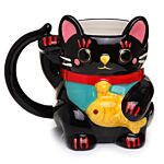 Ceramic Black Maneki Neko Lucky Cat Shaped Collectable Mug