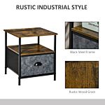 Homcom Side Table Industrial End Table Nightstand With Removable Drawer Steel Frame For Living Room Bedroom Entryway Rustic Brown