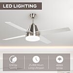 Homcom Ceiling Fan With Led Light, Flush Mount Ceiling Fan Lights With Reversible Blades, Remote, Silver And Black