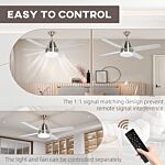 Homcom Ceiling Fan With Led Light, Flush Mount Ceiling Fan Lights With Reversible Blades, Remote, Silver And Black