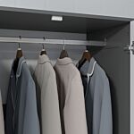 Homcom 2 Door Wardrobe, Modern Wardrobe With 3 Drawers And Hanging Rod For Bedroom, Grey