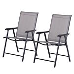 Outsunny Set Of 2 Foldable Garden Chairs W/ Metal Frame Outdoor Patio Park Dining Seat Yard Furniture Grey