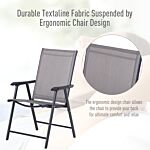 Outsunny Set Of 2 Foldable Garden Chairs W/ Metal Frame Outdoor Patio Park Dining Seat Yard Furniture Grey