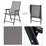 Outsunny Set Of 2 Foldable Garden Chairs W/ Metal Frame Outdoor Patio Park Dining Seat Yard Furniture Grey